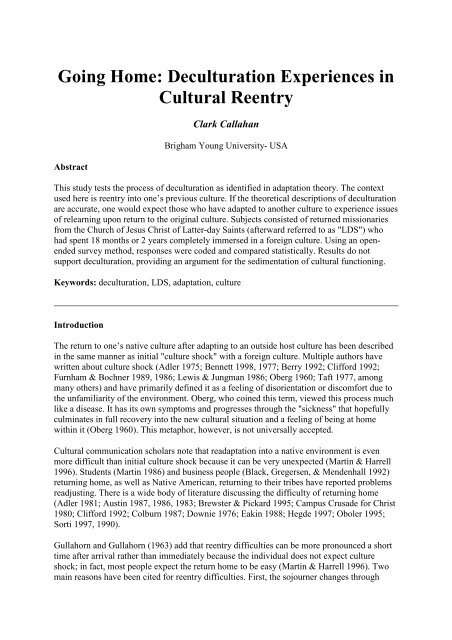 Going Home: Deculturation Experiences in Cultural Reentry