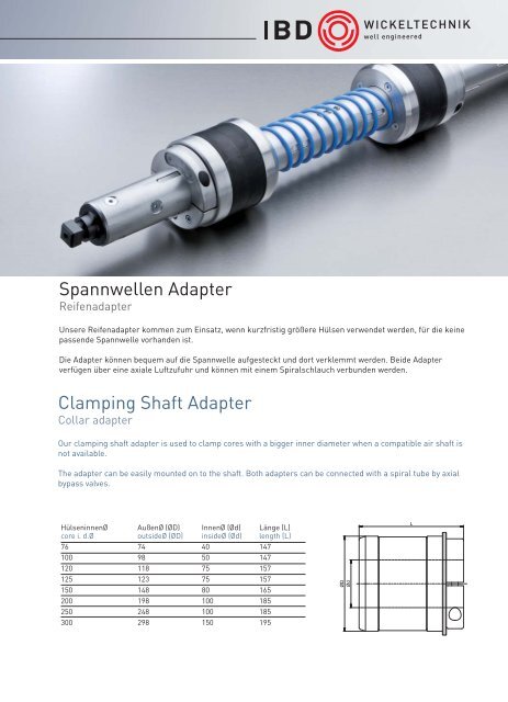 Spannwellen Adapter Clamping Shaft Adapter - IBD Wickeltechnik