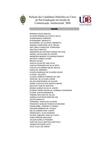 RelaÃ§Ã£o dos Candidatos Deferidos no Curso de PÃ³s-GraduaÃ§Ã£o em ...
