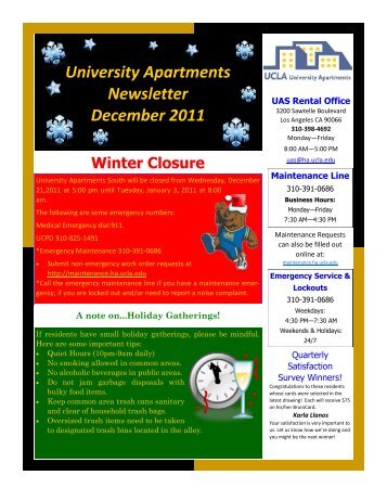 University Apartments Newsletter December 2011 - UCLA - Housing