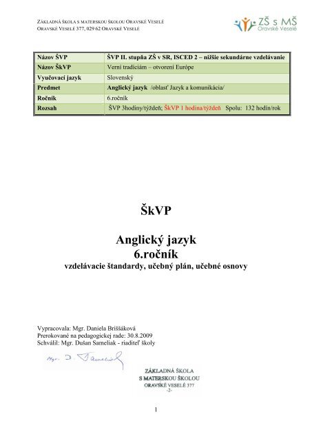 AnglickÃ½ jazyk 6. roÄ nÃk vzdelÃ¡vacie Å¡tandardy, uÄ ebnÃ© plÃ¡