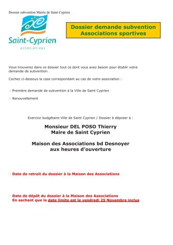 Dossier demande subvention - Ville de Saint Cyprien