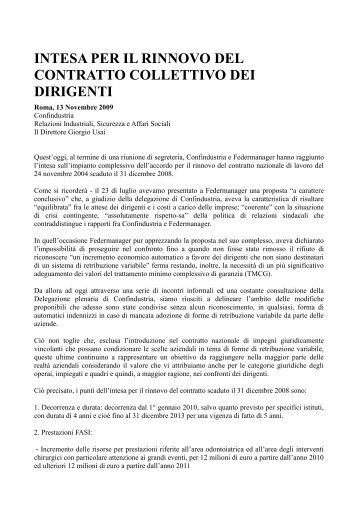 intesa per il rinnovo del contratto collettivo dei dirigenti - Assografici