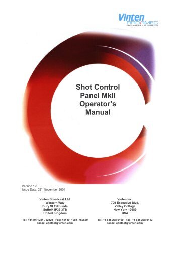Shot Control Panel MkII Operator's Manual - Vinten Radamec