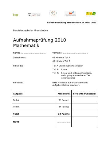 Mathematik Aufgaben - Wirtschaftsschule KV Chur