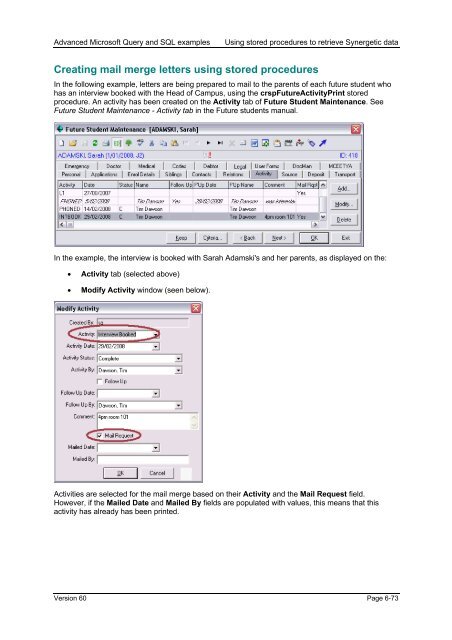 Extracting data from the Synergetic database