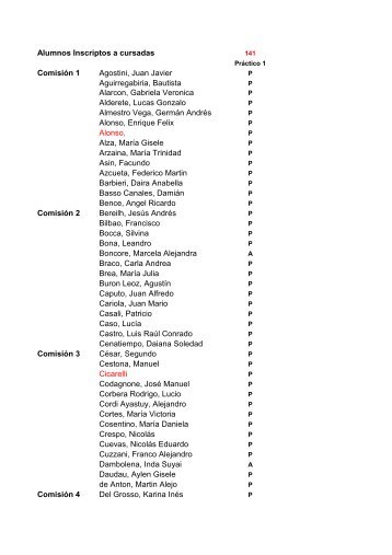 Alumnos Inscriptos a cursadas ComisiÃ³n 1 Agostini, Juan Javier ...