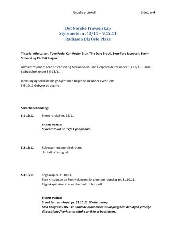 Protokoll 13 - 2011 - Det Norske Travselskap