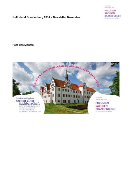 Kulturland Brandenburg 2014 – Newsletter November 