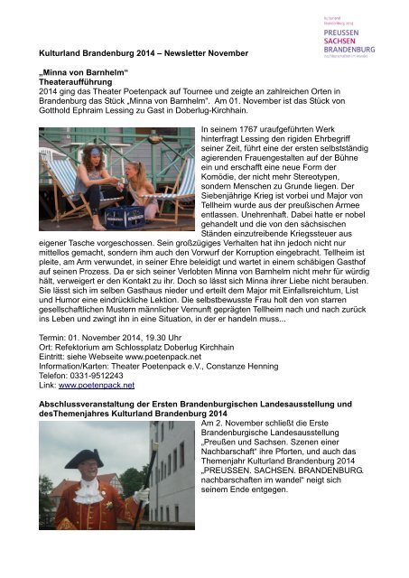 Kulturland Brandenburg 2014 – Newsletter November 