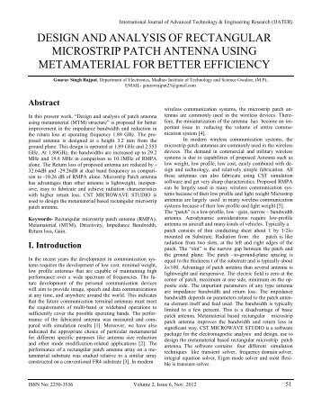 design and analysis of rectangular microstrip patch antenna ... - ijater