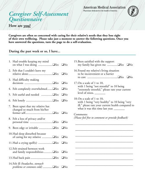 Caregiver Self-Assessment Questionnaire - National Caregivers ...