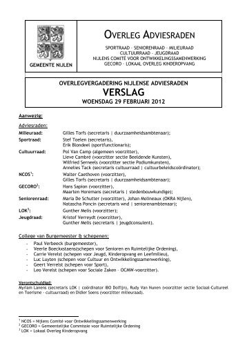 Verslag Overleg Adviesraden 2012 - Jeugd Nijlen