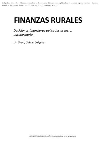 FINANZAS RURALES Decisiones financieras aplicadas al sector ...