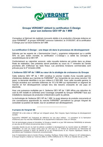 Groupe VERGNET Certification C-Design - 27 06 07