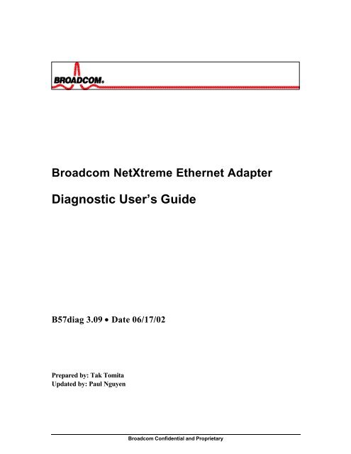 Broadcom NetXtreme Ethernet Adapter Diagnostic User's Guide ...