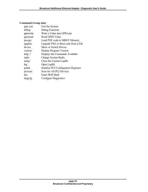 Broadcom NetXtreme Ethernet Adapter Diagnostic User's Guide ...