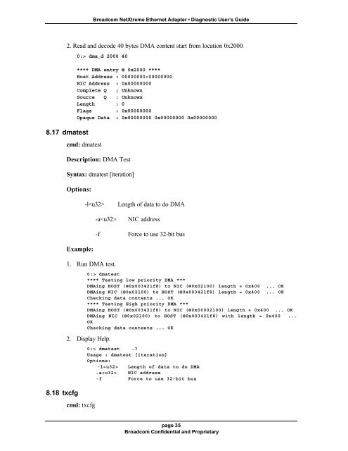 Broadcom NetXtreme Ethernet Adapter Diagnostic User's Guide ...