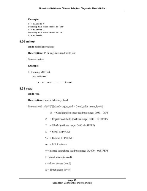 Broadcom NetXtreme Ethernet Adapter Diagnostic User's Guide ...