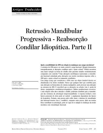 ReabsorÃ§Ã£o Condilar IdiopÃ¡tica. Parte II - Dental Press