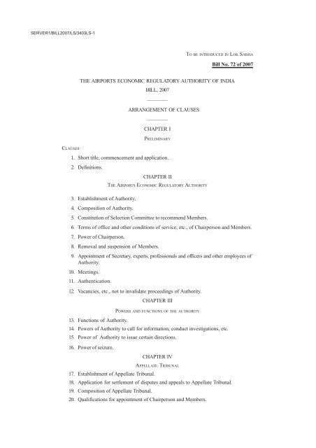 the airports economic regulatory authority of india bill, 2007 - PRS