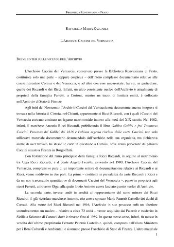 1 L'Archivio Caccini del Vernaccia, conservato presso la Biblioteca ...