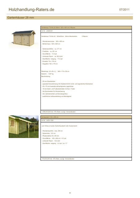 Holzhandlung-Raters.de - Gartenhäuser