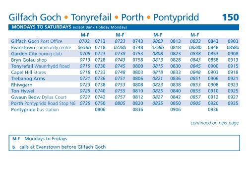 Gilfach Goch • Tonyrefail • Porth • Pontypridd 150 - Stagecoach