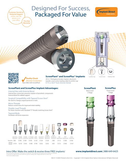 Spectra-System® Prosthetic Catalog ScrewPlant®