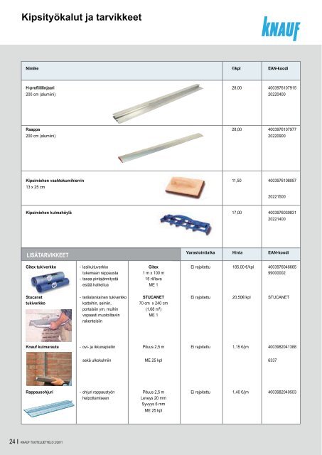 Tuoteluettelo - Knauf