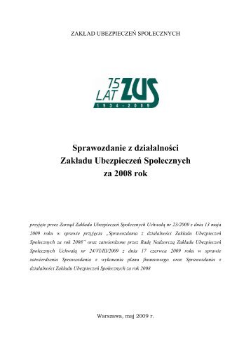 Sprawozdanie z działalności ZUS za 2008 rok