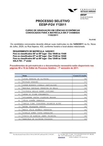 2Âª chamada - Processos seletivos FGV