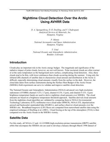 Nighttime Cloud Detection Over the Arctic Using AVHRR Data - ARM