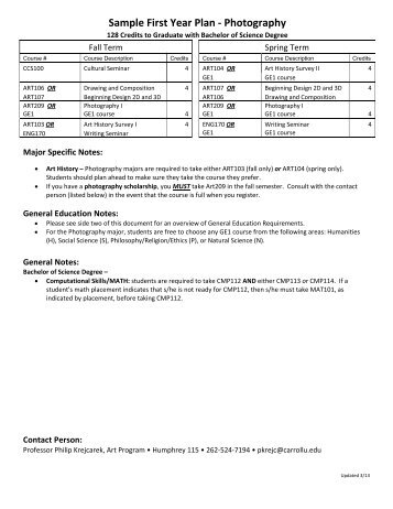 Sample First Year Plan - Photography - Carroll University