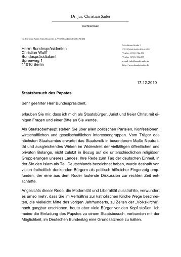 Keine Papstrede im Bundestag - Rechtsanwaltskanzlei Dr. Christian ...