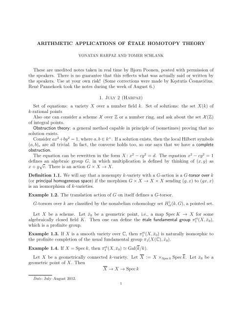 alternative lecture notes - Rational points and algebraic cycles