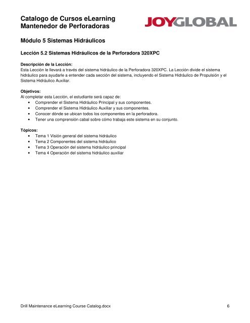 Catalogo de Cursos eLearning Mantenedor de Perforadoras