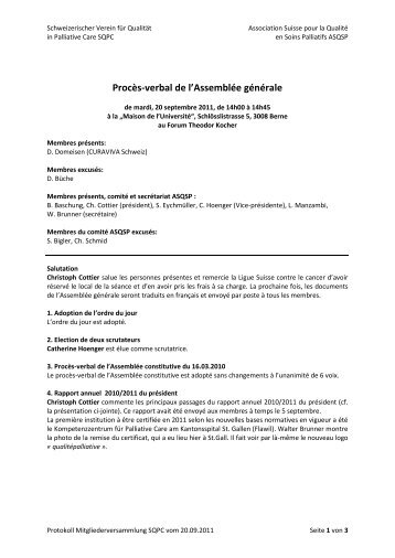 Procès-verbal de l'Assemblée générale - Palliative ch