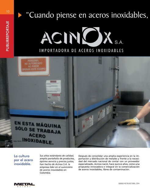 Cuando Piense en Aceros Inoxidables, Piense en ACINOX (565Kb)