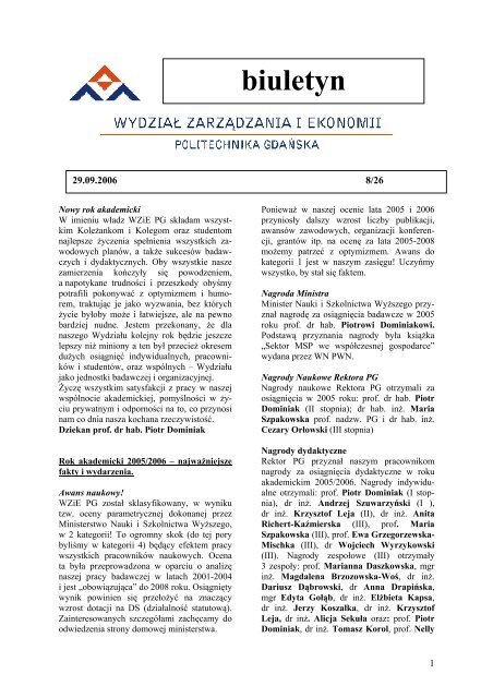 wrzesieÅ 2006 nr 8/26 - WydziaÅ ZarzÄdzania i Ekonomii