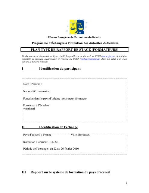 Plan Type De Rapport De Stage Formateurs I Ejtn