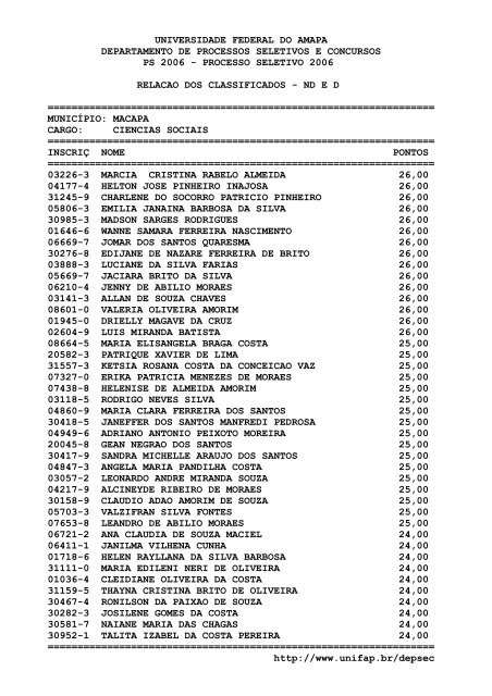 processo seletivo 2006 relacao dos class - Universidade Federal do ...