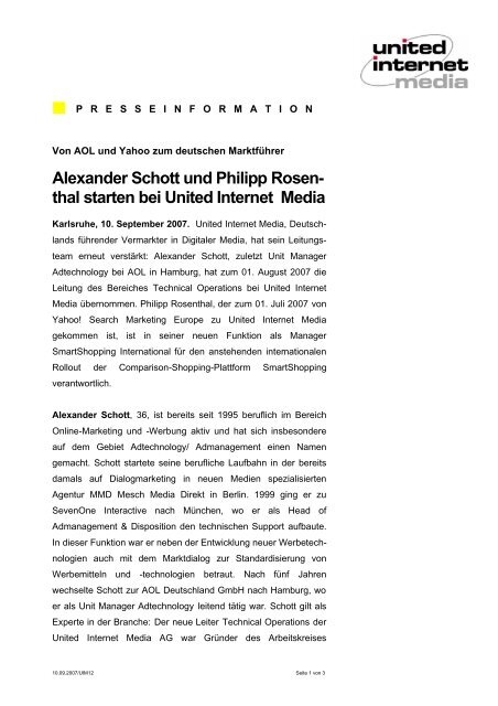 Alexander Schott und Philipp Rosen- thal starten bei United Internet ...