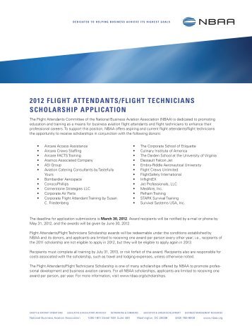 NBAA Flight Attendants/Flight Technicians Scholarship Application
