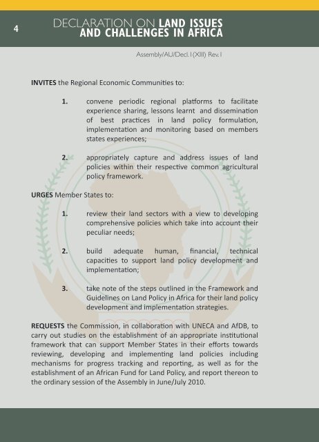 declaration on land issues and challenges in africa - United Nations ...