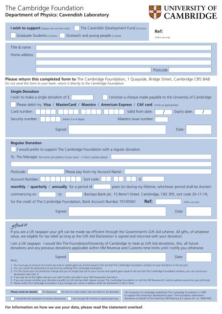 postal donation form - Cavendish Laboratory - University of Cambridge