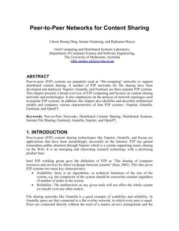 Peer-to-Peer Networks for Content Sharing - University of Melbourne
