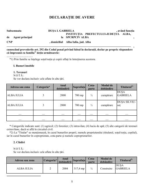 declaratie de avere si interese - Prefectura JudeÅ£ului Alba