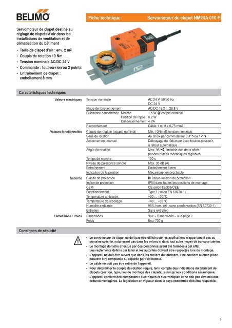 KLIMA | Servo-moteur Belimo Tout/Rien 4Nm avec ressort rappel + contact 230V