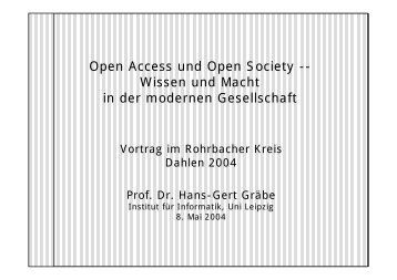 Wissen und Macht in der modernen Gesellschaft - Prof. Dr. Hans ...